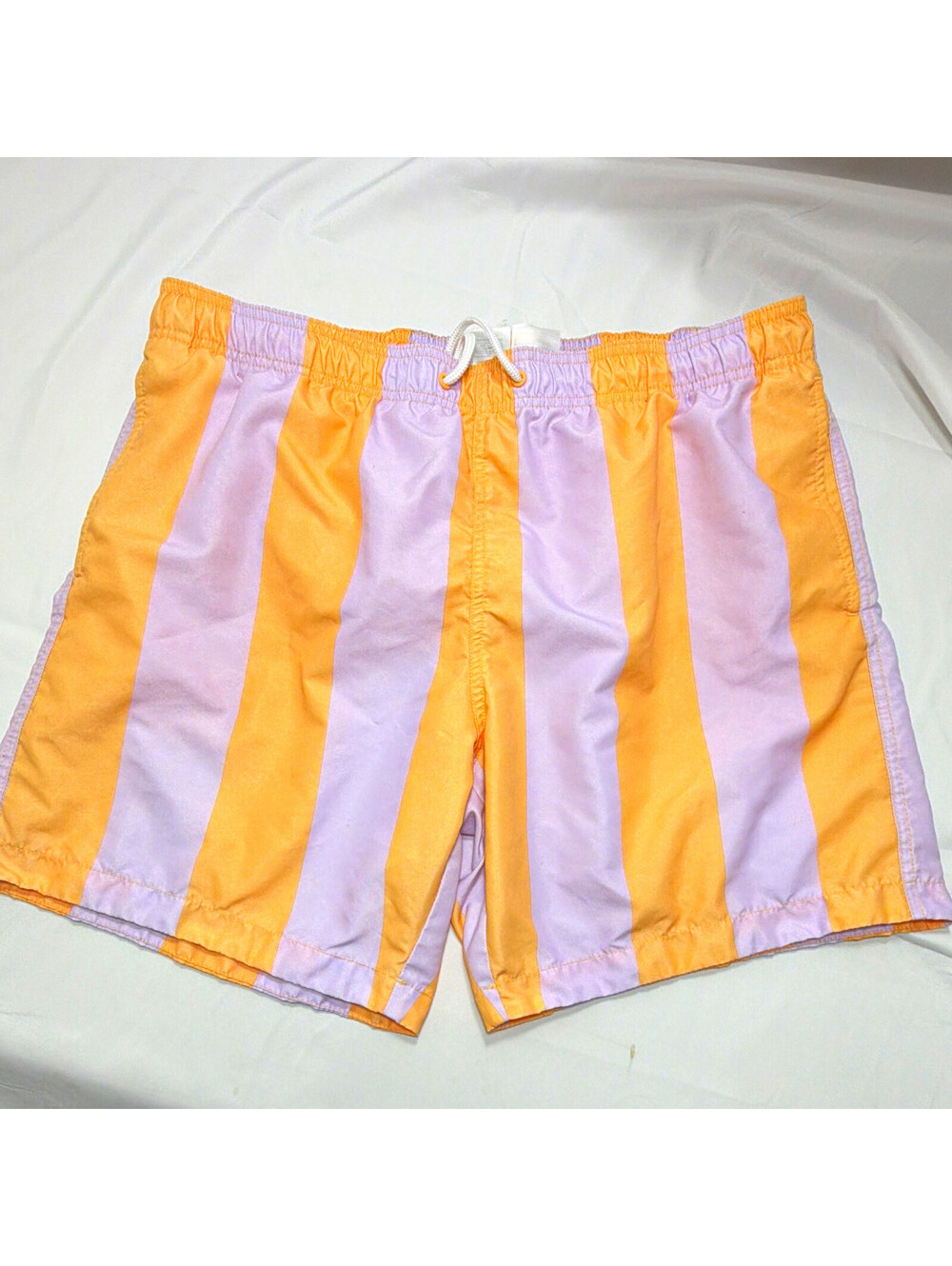 H&M Men's XL Swim Trunks Orange Purple Striped Drawstring Elastic Waist Lined